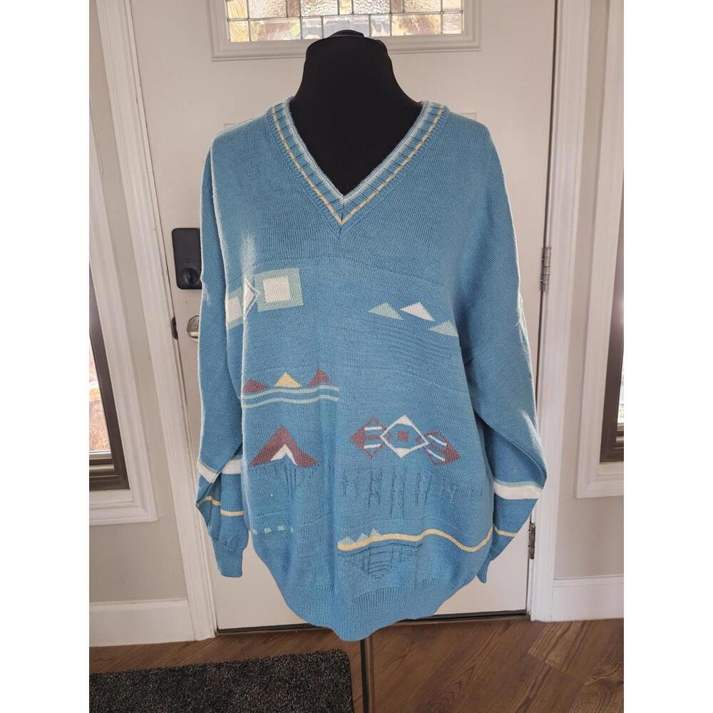 Vintage Retro 90s NEW FAST Light Blue Pullover Sweater Size Mens XL 56/58